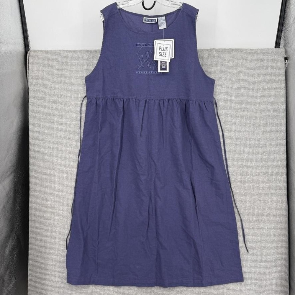 ERIKA II & CO Dress‎ Womens 2X Purple Sundress Maxi Overall Embroidered Linen